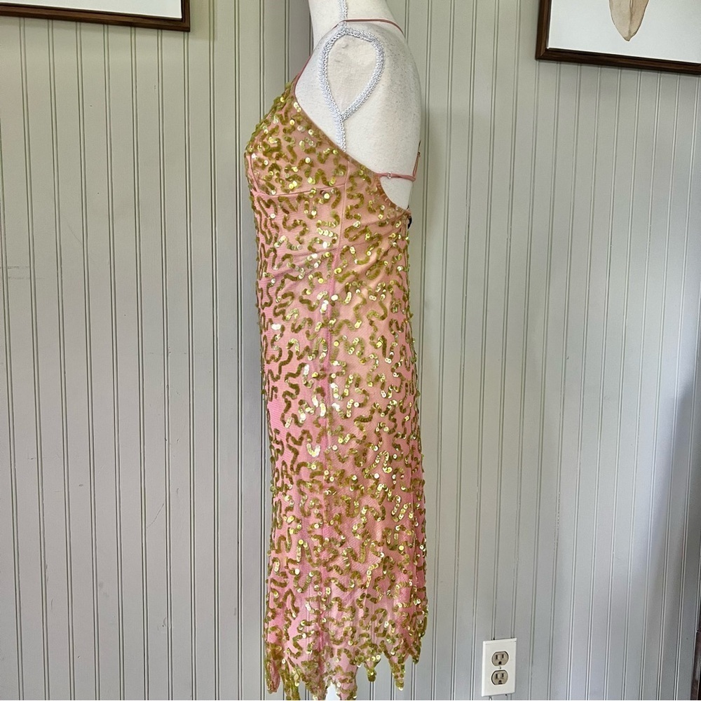Betsey Johnson Pink Slip Dress with Gold Sequin Embellishment - Picture 5 of 8
